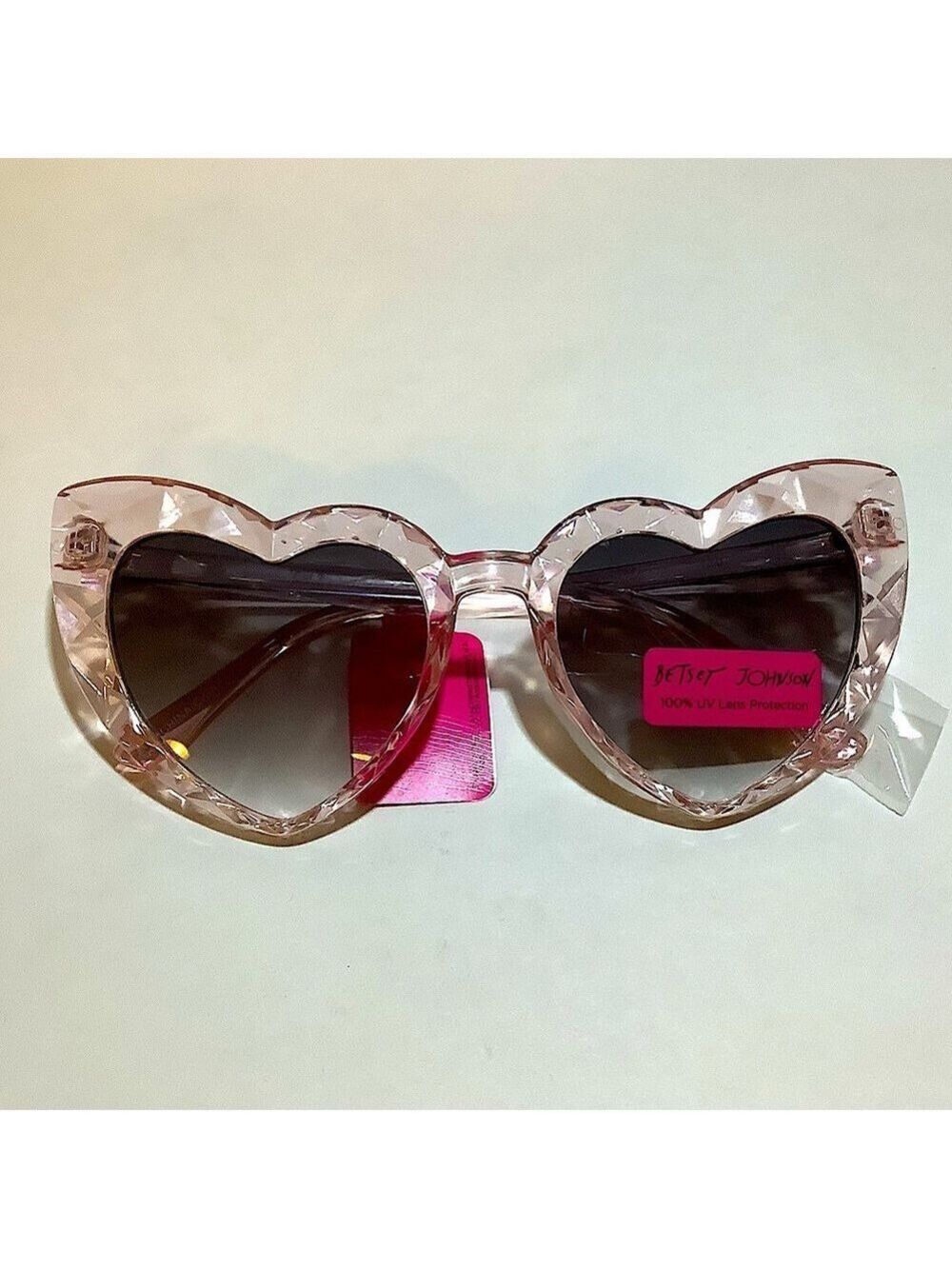 Betsey Johnson Heart Frame Light Pink Sunglasses New